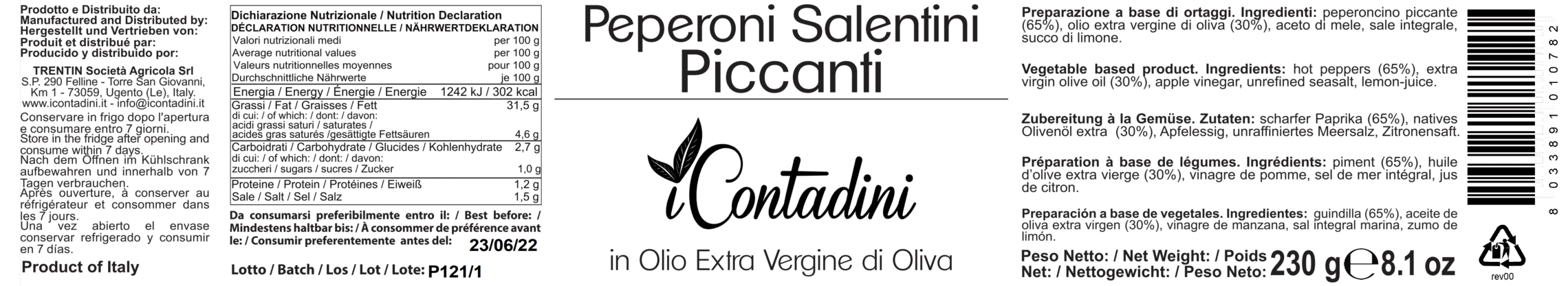 I Contadini, Peperoni Salentini piccanti in olio EVO a rondelle
