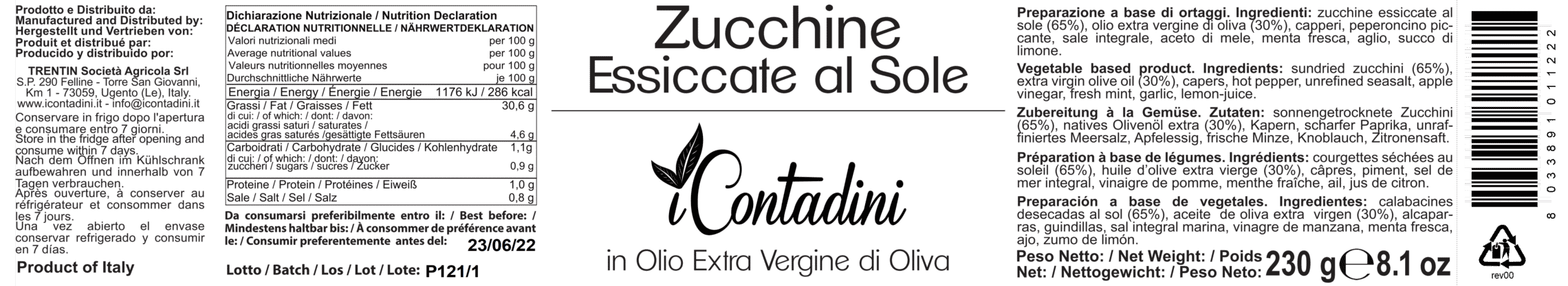 I Contadini, Zucchine essiccate al sole In olio EVO