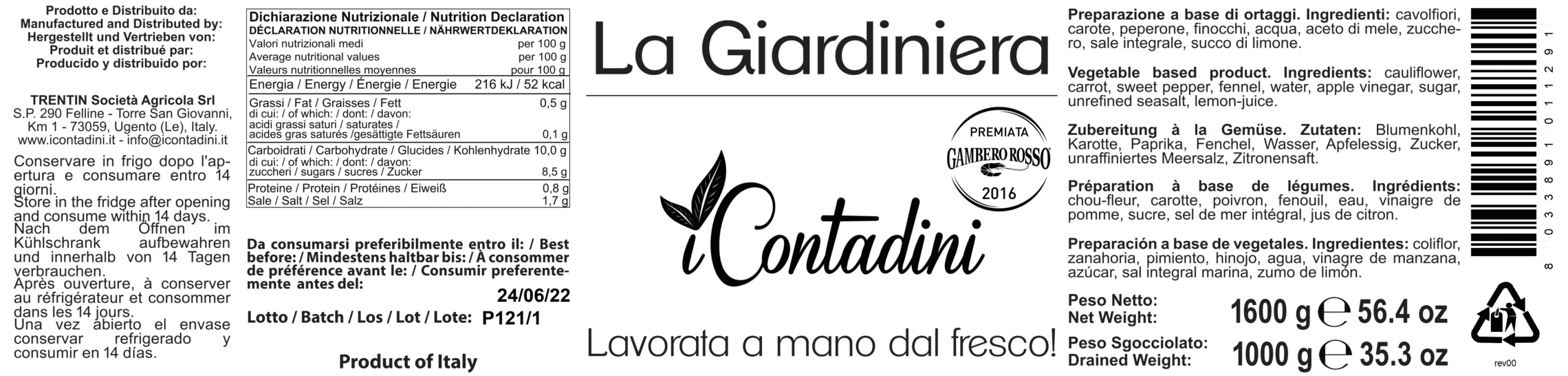 Ginos, Carciofi Italiani Campagnolo dal fresco in olio girasole