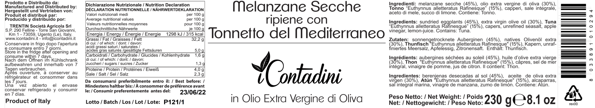 I Contadini, Melanzane secche ripiene con Tonno in olio EVO