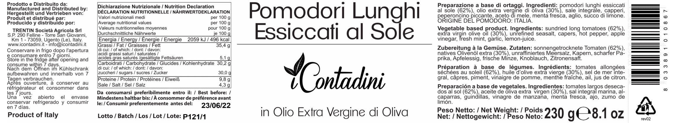 I Contadini, Pomodori lunghi essiccati al sole In olio EVO