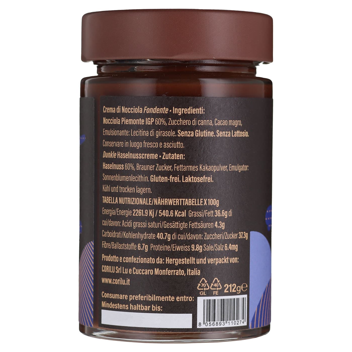 Corilu, Crema di Nocciola Fondente 60%