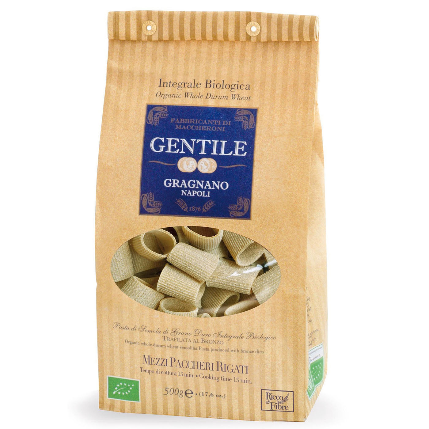 Gentile, Mezzi Paccheri Integrali BIO, Pasta di Gragnano IGP